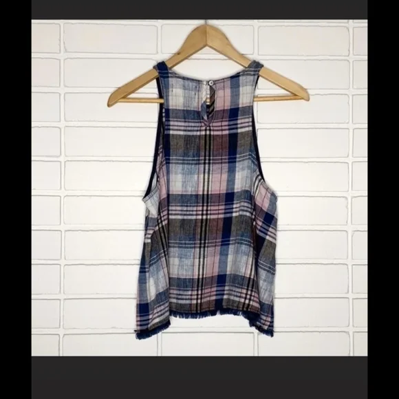 NWT Cloth & Stone sz XS/S Blue & Pink Plaid Linen Blend Swing Tank - Picture 5 of 12